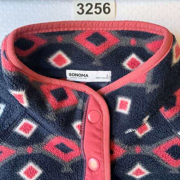 Sonoma Women Long Sleeve Handwarmer Half Button Up Sweatshirt size L,Blue & Pink - Picture 5 of 8